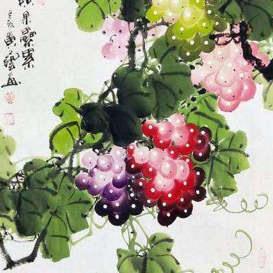 实物图黄艺纯手工国画宣纸画心葡萄三尺斗方玄关装饰挂画硕果累累