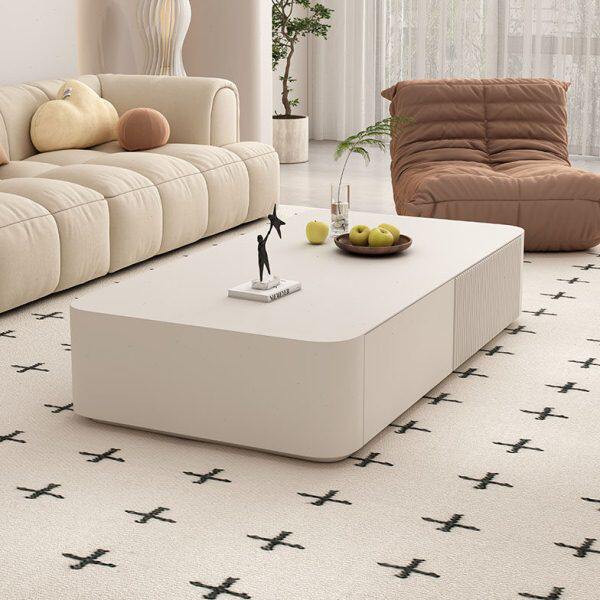 北欧茶几电视柜组合简约现代客厅茶桌奶油风实木白色烤漆储物茶台