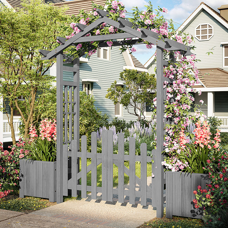 室外入户拱形门花架庭院阳台门口防腐木花箱O花园拱门葡萄爬藤架