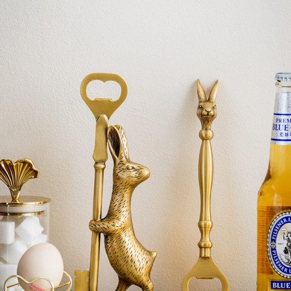 收获小屋欧式复古黄铜开瓶器兔子个性创意啤酒起子轻奢家用起瓶器