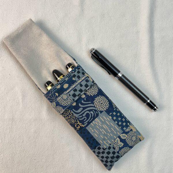 布邑中国风笔袋三支装钢笔袋便携笔包简约笔袋保护袋便携收纳绒布