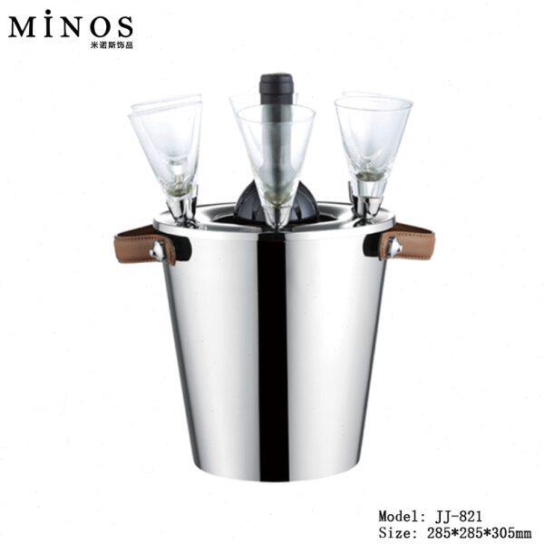 现代吧台酒柜冰桶装饰摆件不锈钢皮革红酒香槟冰桶家用户外洋酒桶