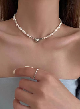 简约爱心磁吸珍珠项链ins小众设计感轻奢气质精致新款锁骨链