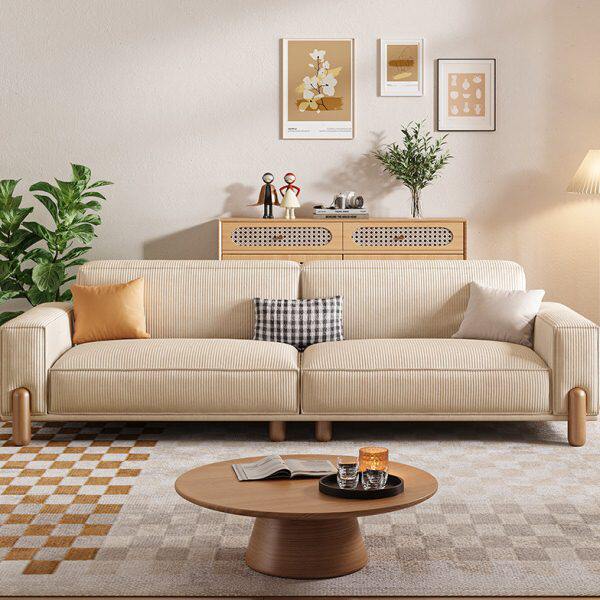 豆腐块沙发原木奶油风直排小户型沙发客厅窄版灯芯绒科技布沙发