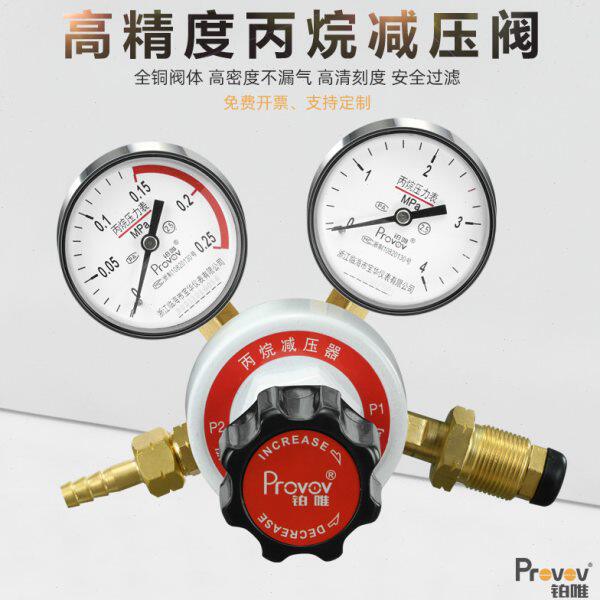 铂唯丙烷减压器YQW-215全铜气钢瓶调压阀减压阀0.25*4压力表上海