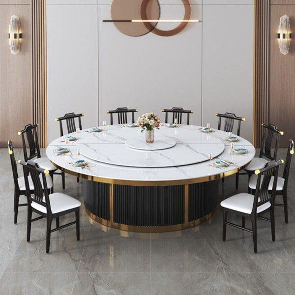 酒店电动餐桌大圆桌会所民宿菜馆岩板饭店包厢15人隐形火锅软包椅