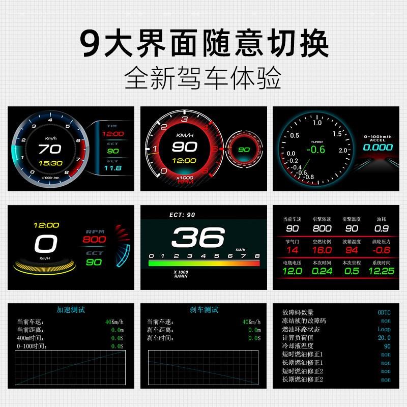 车载HUD抬头显示器OBD液晶仪表行车电脑GPS车速高清多功能A柱改a