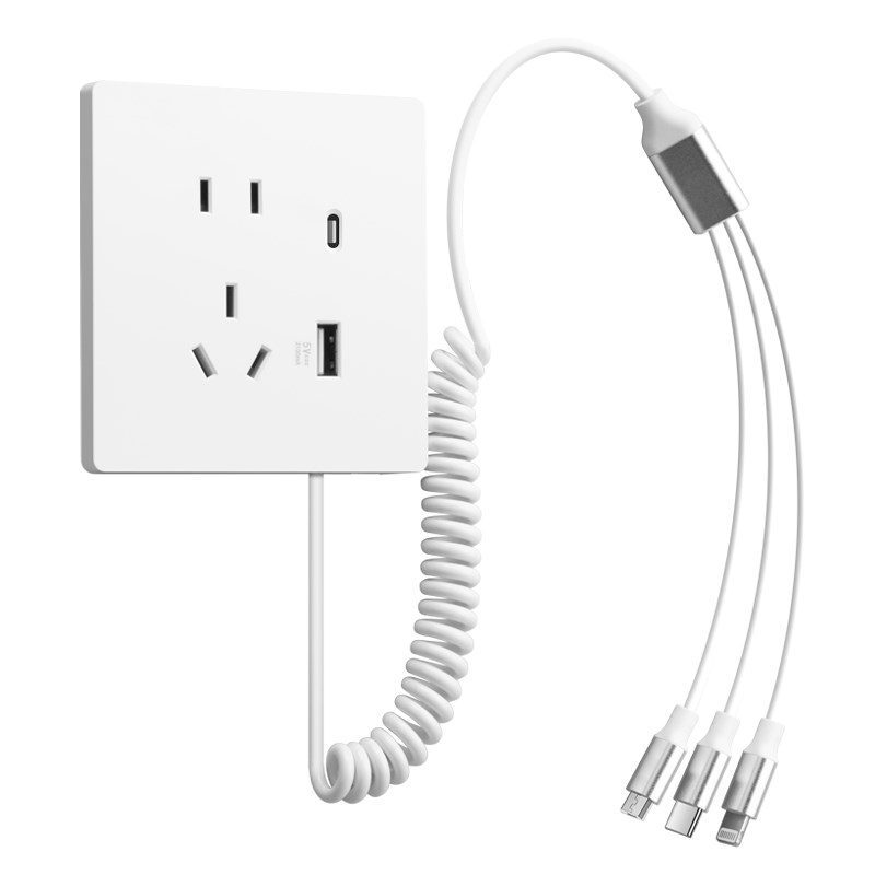 酒店宾馆墙壁KTV插座五孔双USB带固定数据线手机多功能充电器面板