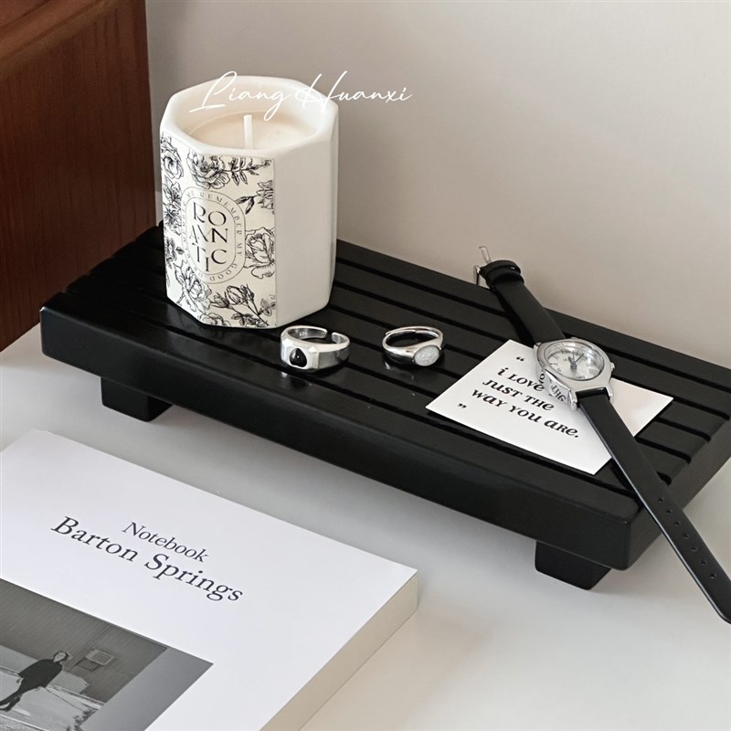 梁欢喜复古原木化妆品收纳架香水首饰托盘玄关钥匙收纳置物架摆件