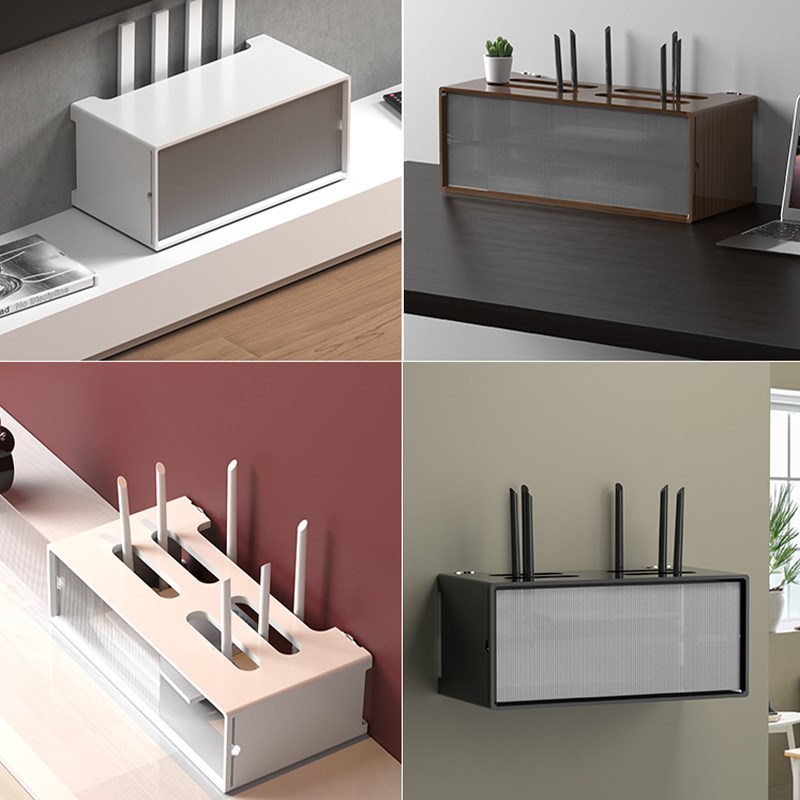 桌面wifi电视机顶盒收纳盒客厅排插宽带猫光路由器收纳柜创意实木