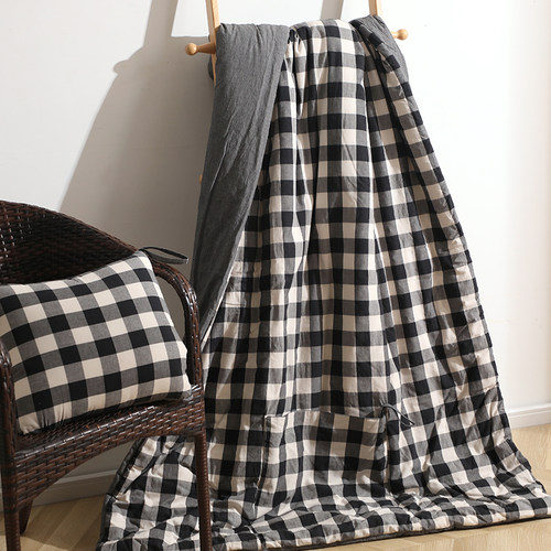 抱枕被全棉色织水洗棉家用汽车露营薄被子日式小格子空调被