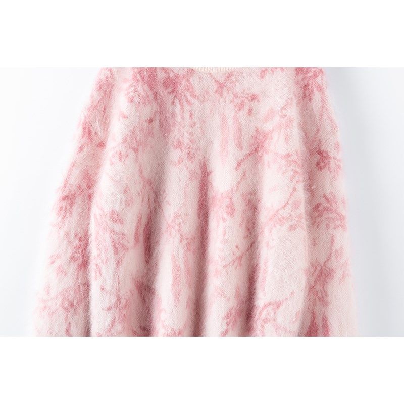 一路繁花~纯山羊绒设计师款织花拉绒秋冬女时尚加厚套头针织上衣