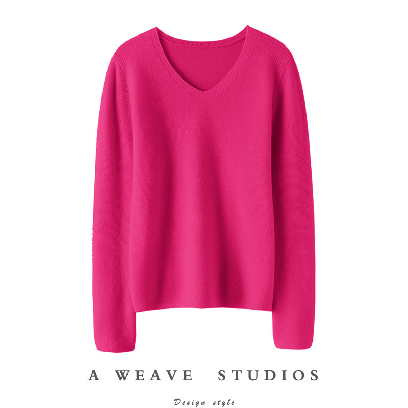 无可取代!V领山羊绒衫100%纯羊绒女毛衣套头针织打底衫秋冬内搭