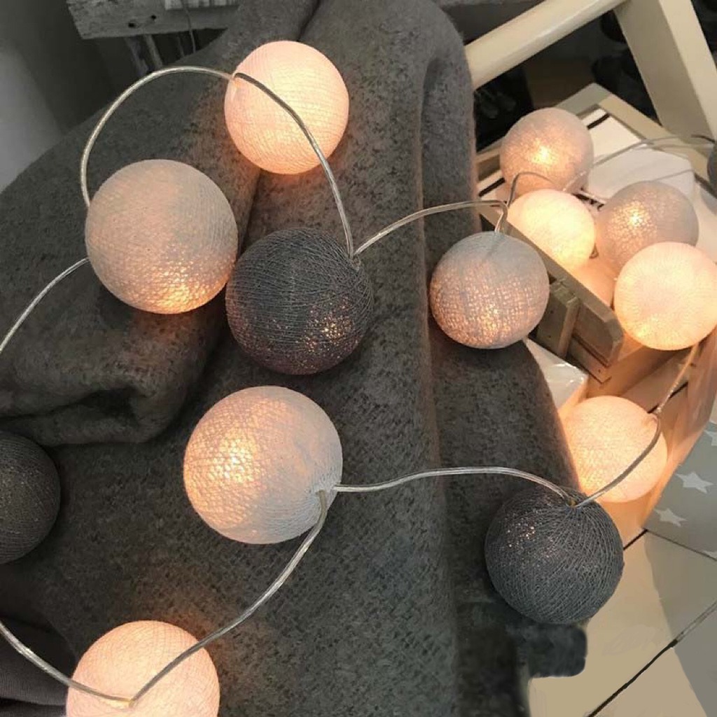 led棉球灯串圣诞灯电池盒灯节日装饰灯in房间帐篷马卡龙棉线球灯