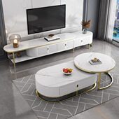 小户型式 落地客厅意型现代简约岩轻奢柜板伸缩储物茶几电视柜组合
