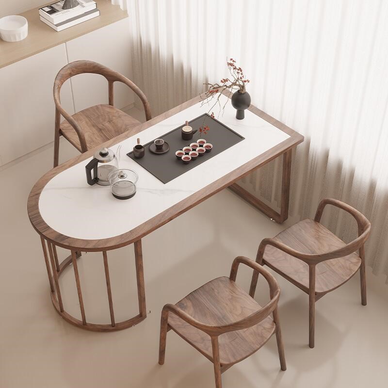 新中式岩板茶桌202n5新款高端轻奢泡茶台简约现代实木泡茶桌椅组