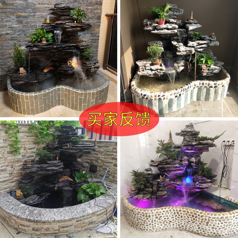 户外庭院露台f大型真石头假山流水喷泉造景阳台鱼池循环水景观摆