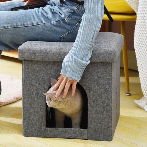 多猫家庭猫窝凳子两用半封闭式双层猫窝折叠收纳箱子宠物保暖猫屋