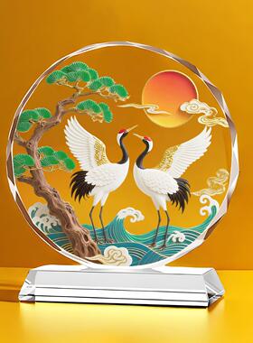 2025新款水晶摆件客厅装饰仙鹤延年玄关乔迁开业吉祥祝福工艺摆台