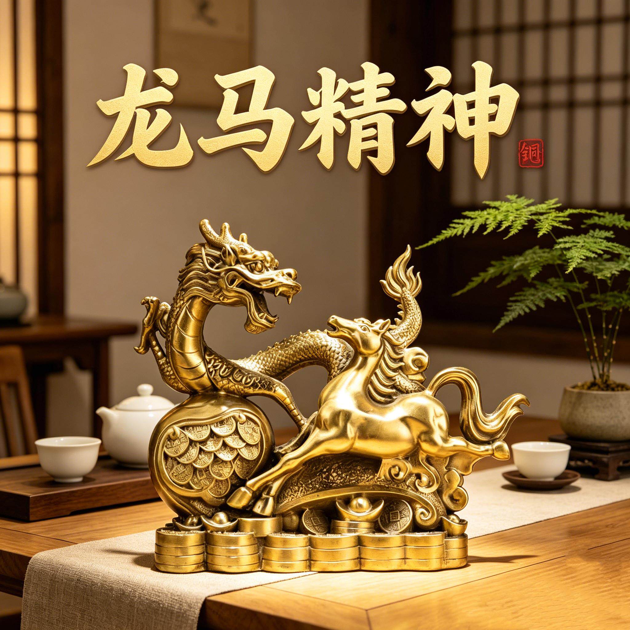精铜龙马精神摆件昌盛纳福中式客厅招财装饰品桌面工艺品摆件