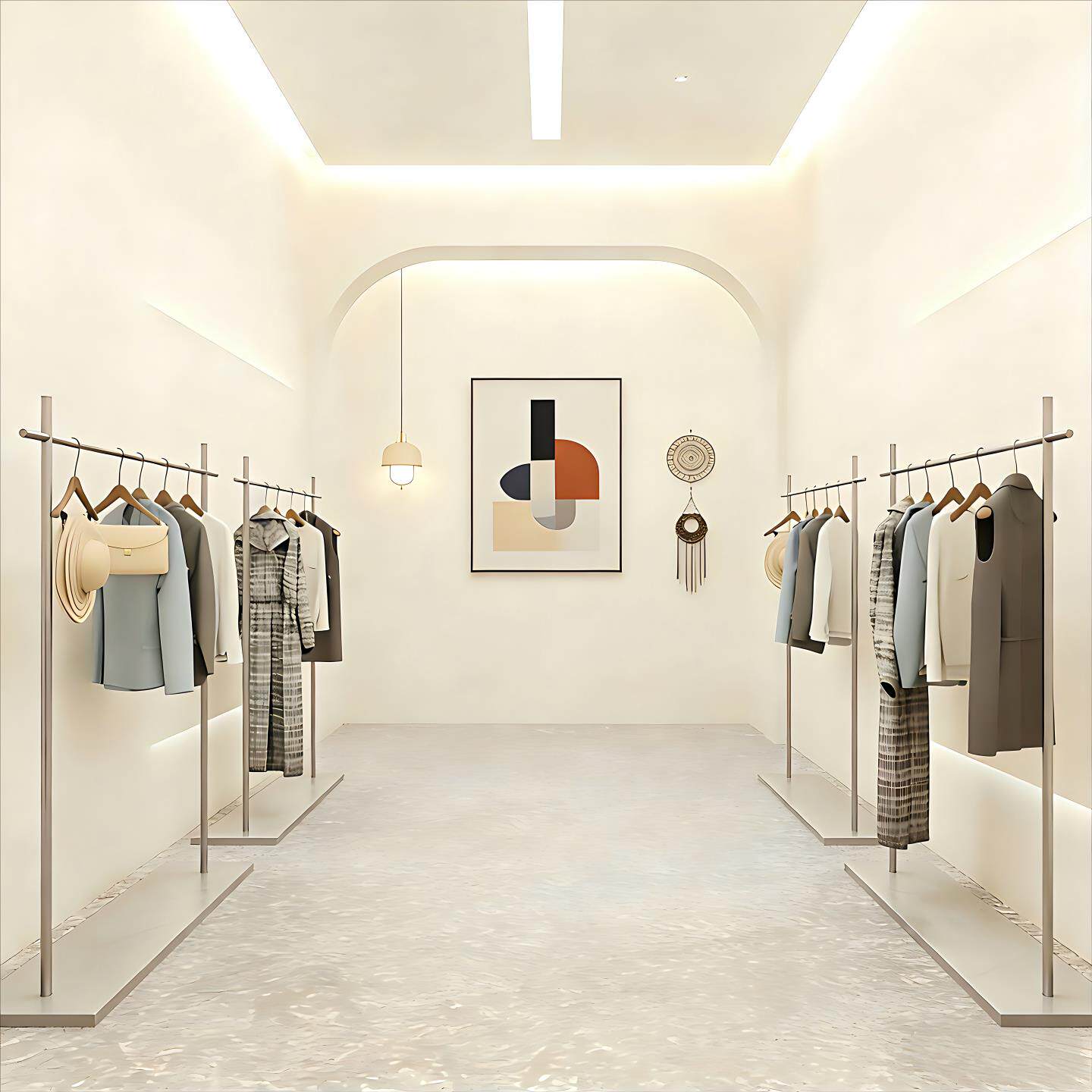服装店展示架落地式挂衣服架子不锈钢拉丝银色女装中岛架陈列货架