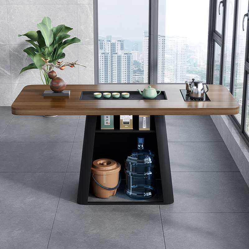 现代简约小户型阳台实木茶桌椅组合茶盘烧水一体家用茶台2024新款