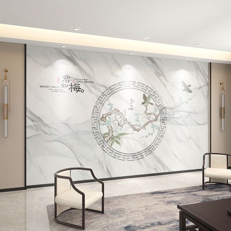 花鸟电视背景f墙碳晶板新中式客厅沙发竹木纤维护墙板卧室床头扣