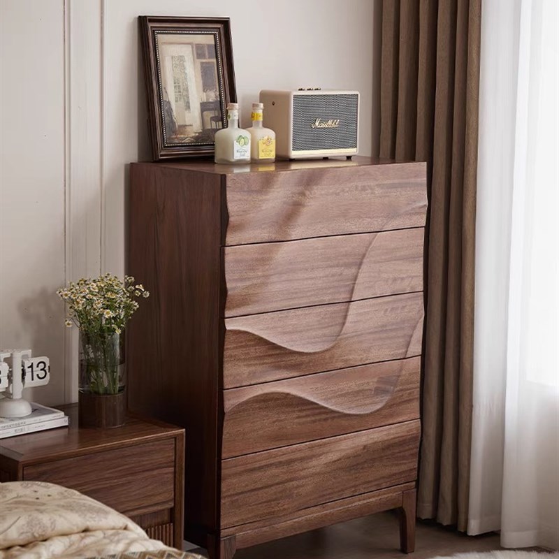 中古北美黑胡桃木波浪纹五斗柜实木客厅N卧室柜置物储物收纳柜