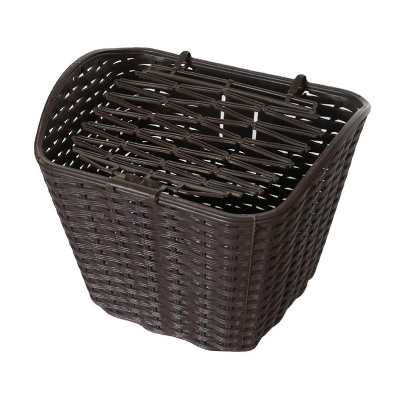 电动车后置车筐藤编储物挂包大容量收纳箱放头盔带.盖自行车篓