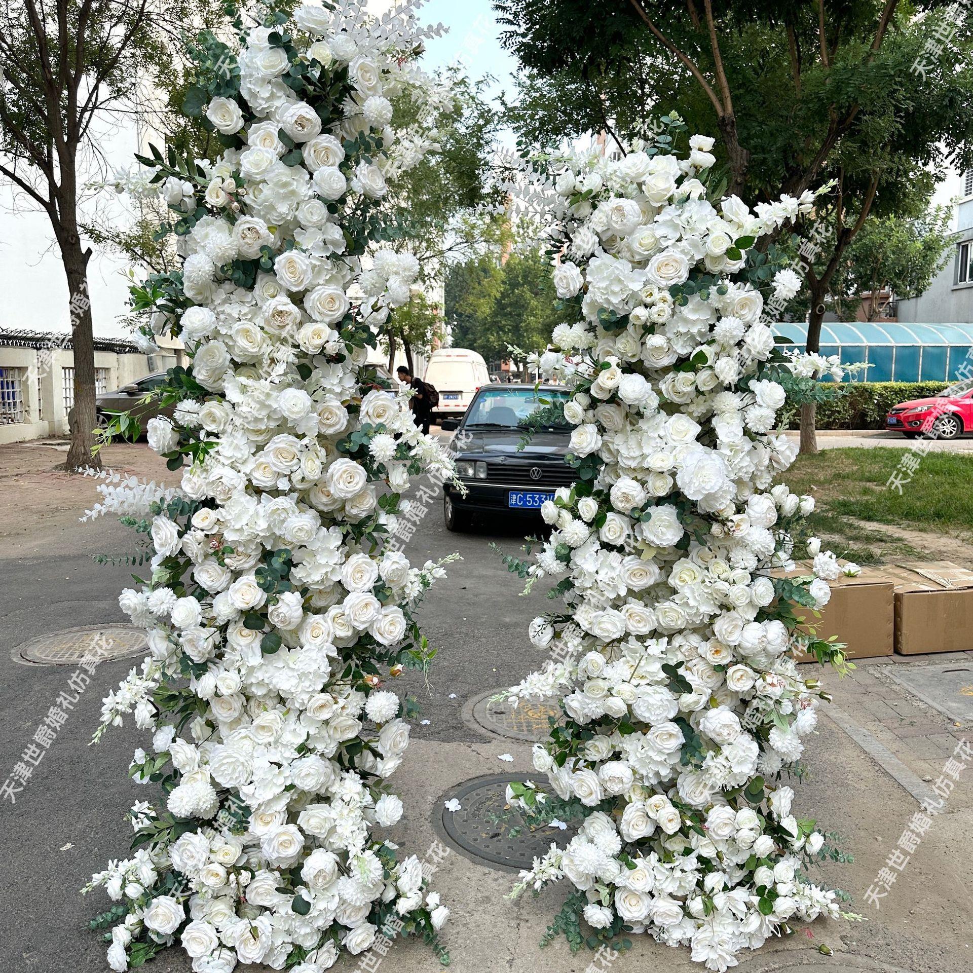 跨境出口货源节日婚礼造景仿真花门2.4*1.8m牛角架子