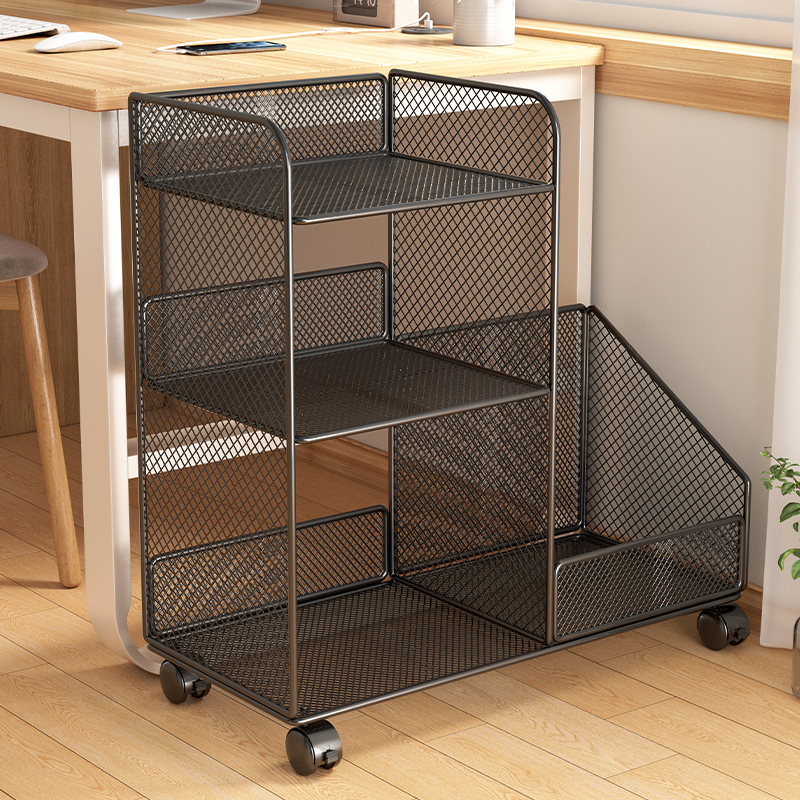 桌边书架可移动小j推车置物架办公桌下书本收纳架书桌旁带轮书架