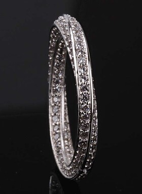 JZ095满圈满钻克拉仿真钻石镀金女戒指莫比乌斯环排钻排戒