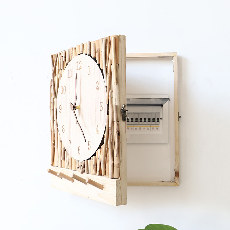 电表箱装饰画客厅置物架时钟电源总开关电闸挂钟简约遮挡实木挂钩