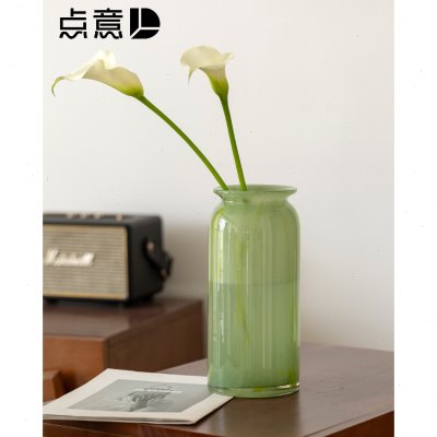 浅绿色琉璃花瓶鲜花水养渐变直筒新中式复古可爱小新家玉感郁金香