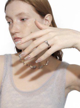 [papi酱]OIICIO初印y月震925银蓝纹玛瑙镂空戒指情侣对戒