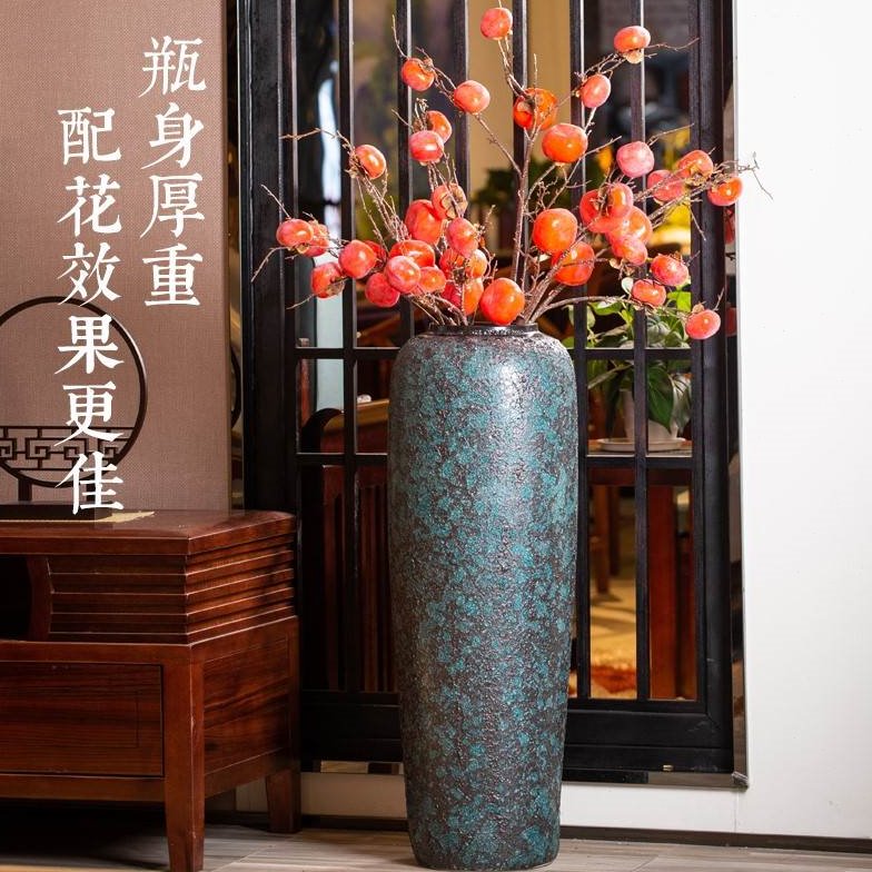 大口径陶瓷落地花瓶中式仿古干花客厅插花粗陶摆件复古陶罐盆大号