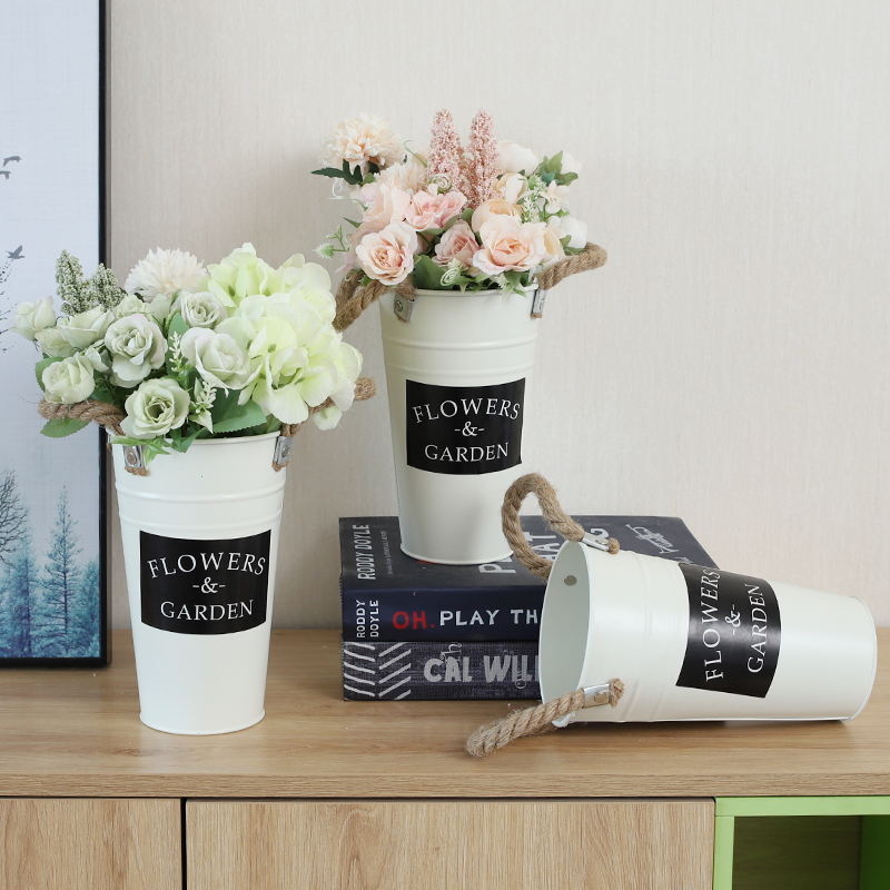 北欧创意客厅花束大m小号花桶家用复古花筒装饰铁皮插花桌面小铁