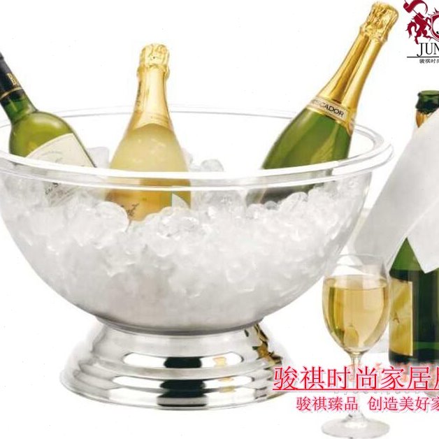 透明沙律盆加大香槟桶亚克力大冰桶PC塑料冰盆冰桶不锈钢酒吧冰桶