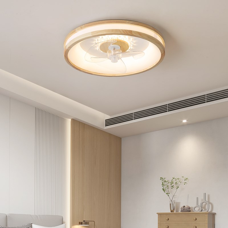 风扇灯北欧实木吸顶灯日式餐厅灯卧室房间家R用隐形静音电扇灯