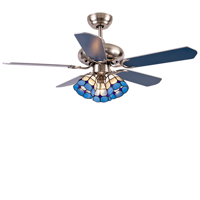 地中海风扇吊灯餐l厅灯创意家用客厅卧室书房办公室木叶静音电扇