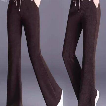 中老年灯芯绒裤子女春秋冬2024高腰显瘦雪尼尔长裤加绒妈妈喇叭裤