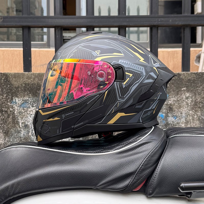 LVS新款摩托车揭面头盔男女个性双镜片机车摩旅全盔蓝牙槽3C认证