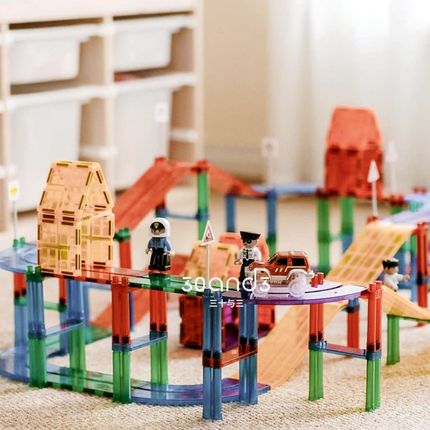 磁力片大颗粒积木彩窗透光儿童益智早教玩具拼装搭建圣诞宝宝礼物