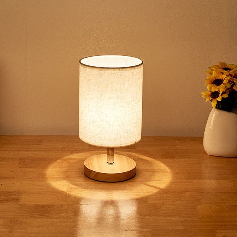 工厂木艺小夜灯卧室床头圆形方形亚麻布艺装饰台灯书房睡眠灯