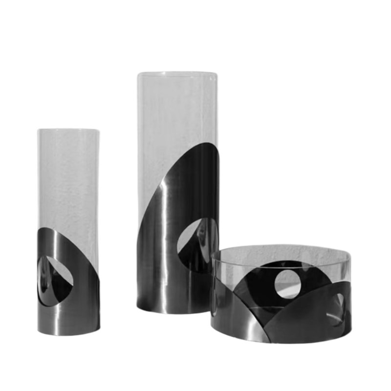 现代简约创意铁艺玻璃花器花v瓶花插样板房售楼处桌面电视柜茶几