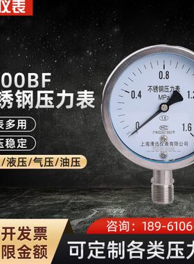 304Y100全6可耐腐蚀不锈钢压力表/.0BF压力表蒸汽1用Mpa1-耐高温