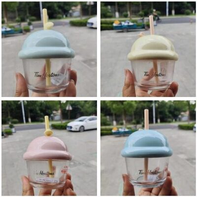 Tims咖啡杯Tim Hortons迷你墩墩杯玻璃吸管冷水杯办公桌面喝水杯