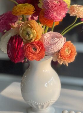千喜瓷20CM陶瓷水培陶瓷花瓶波点浮雕白瓷光亮釉面切花养花插鲜花