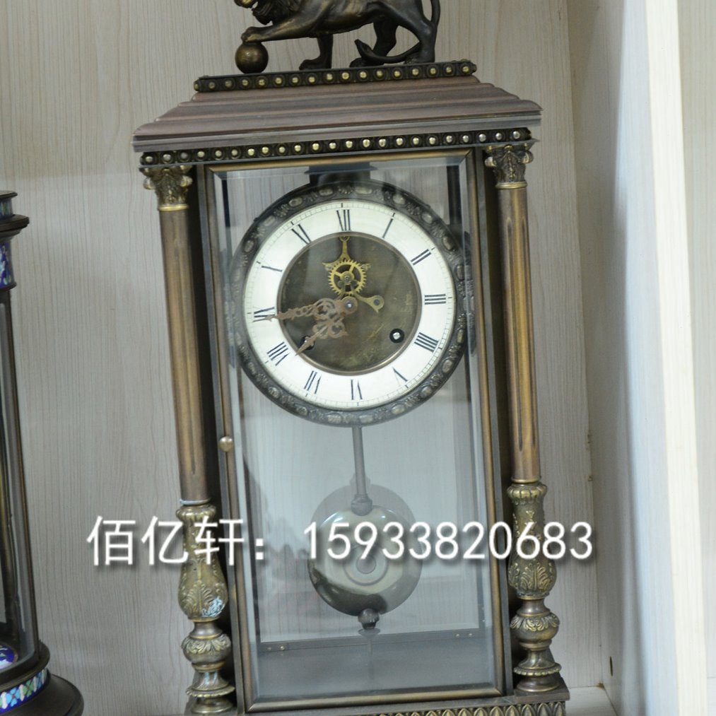 钟表古典纯铜狮子自鸣钟明卡轮表芯欧式仿古董法国回流老钟表模型
