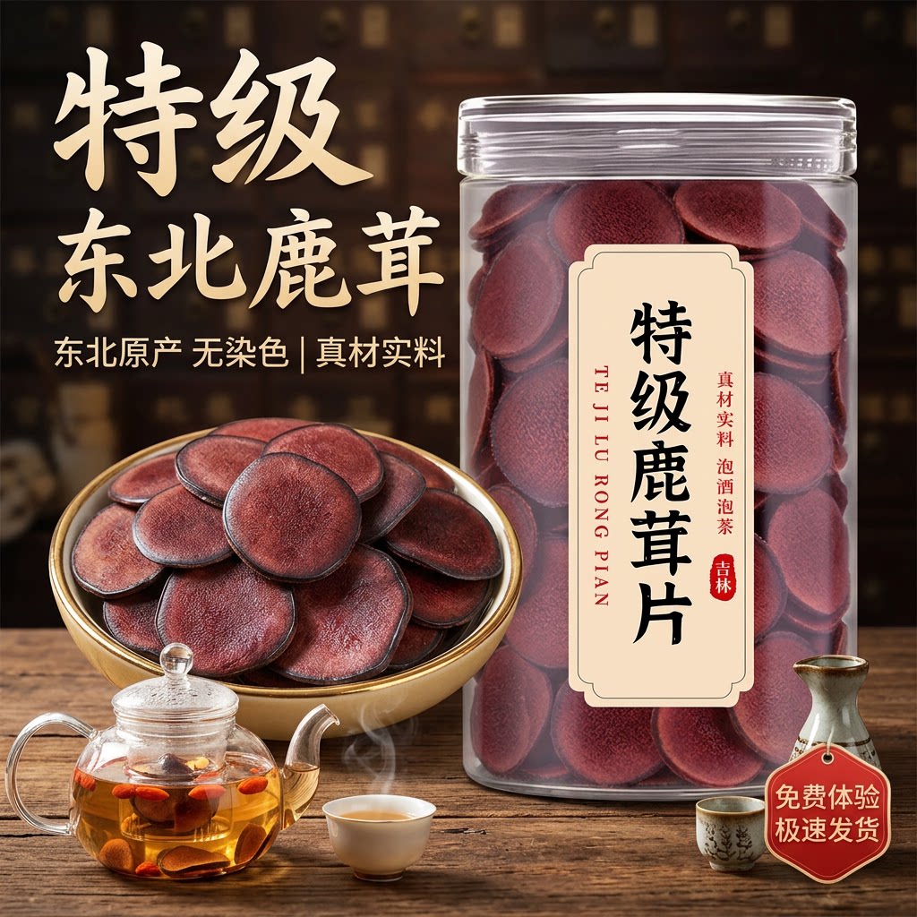 鹿茸中药材正品舰店一级吉林梅花鹿鹿茸片新鲜干货泡酒泡水喝泡茶